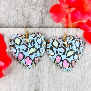 Leopard rose blue heart shaped earrings